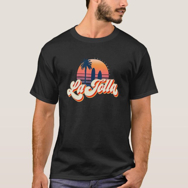 Retro La Jolla 70 s California Sunset Surfing T Shirt (Framsida)