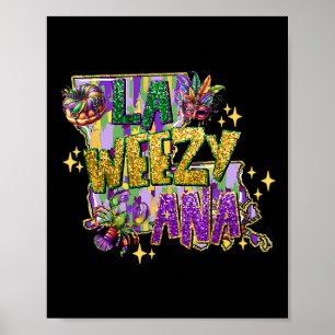 Retro La Weezy Louisiana Karta Mardi Gras New Orle Poster