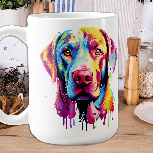 Retro Labrador Retriever Pop Art Färgfull Hund Kaffemugg (Skapare uppladdad)
