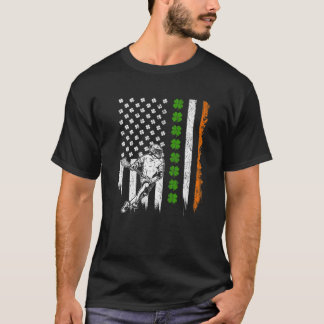 Retro Lacrosse American Flagga Shamrocks St.Patric T Shirt