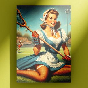 Retro Lacrosse Girl Vykort