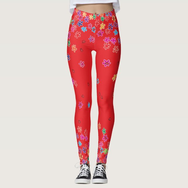 Retro Ladybugs och Flowers Leggings (Framsida)