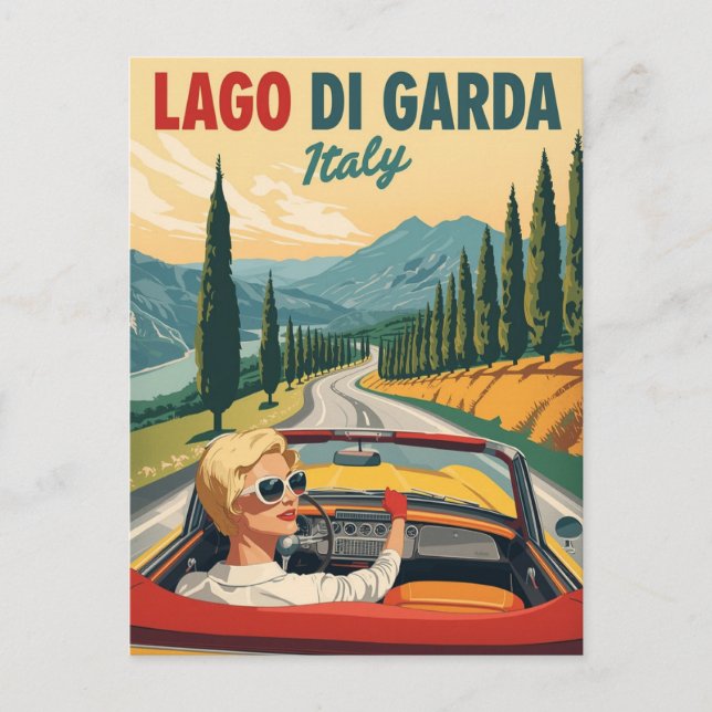 Retro Lago di Garda Italien Travel Vykort (Framsida)