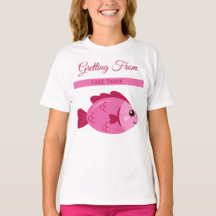 Retro Lake Äventyr Rosa Fisk Vintage Design T Shirt
