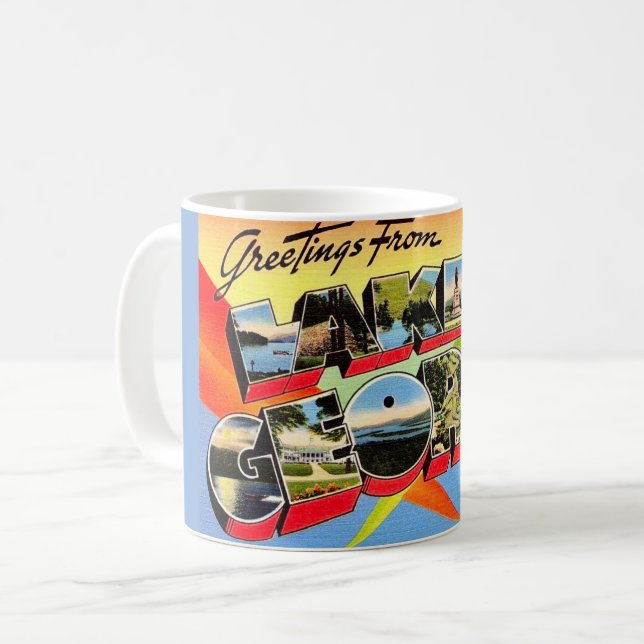 Retro Lake George vykortsmugg Kaffemugg (Framsida vänster)