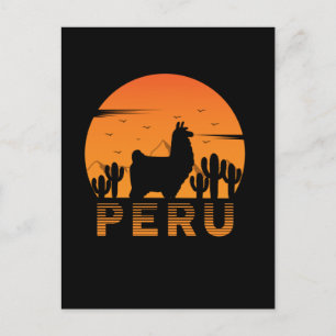 Retro Lama Peru Kaktus Solnedgång Vykort