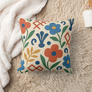 Retro Land Blommigt Trellis Mönster Kudde