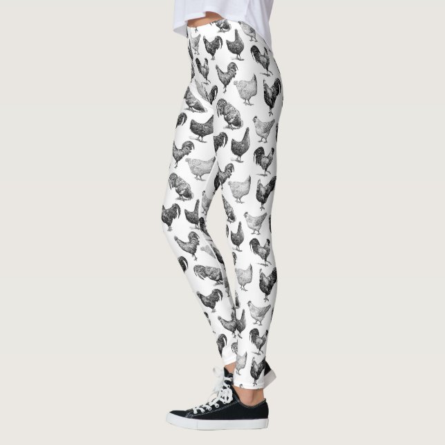 Retro Land Farm Chicken Mönster Leggings (Vänster)