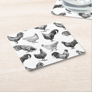 Retro Land Farm Chicken Mönster Underlägg Papper Kvadrat