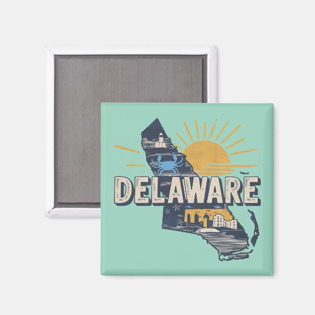 Retro landskapsbild Delaware Siluett Magnet (Front/Back)
