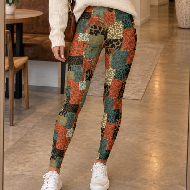 Retro lapptäcke djurtryck leggings (Skapare uppladdad)