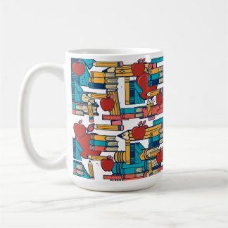 Retro lärare Äpplen Böcker Pennor Mönster Kaffemugg