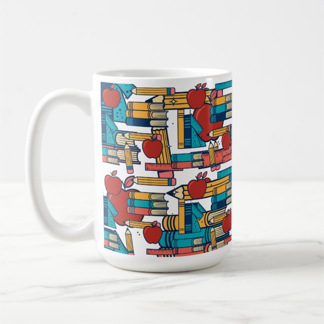 Retro lärare Äpplen Böcker Pennor Mönster Kaffemugg (Vänster)