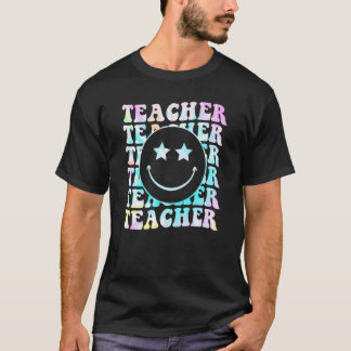 Retro lärare Glad Ansikte Svart Färgrik Leende Sli T Shirt