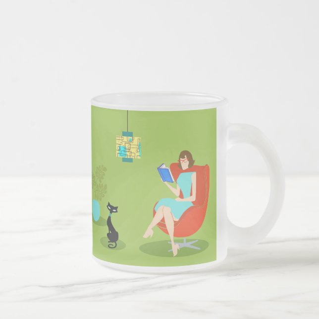Retro läs- kvinna frostad Glass mugg (Höger)