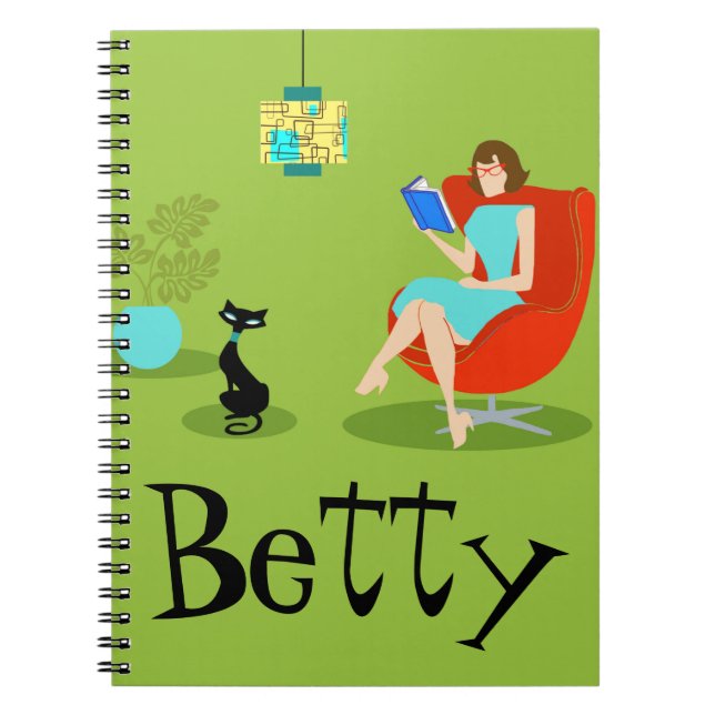 Retro läs- kvinnaspiralanteckningsbok anteckningsbok med spiral (Framsidan)