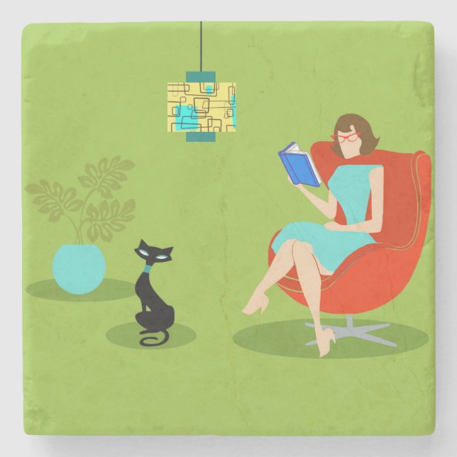 Retro läs- kvinnastenkustfartyg underlägg sten (Framsidan)