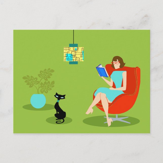 Retro läs- kvinnavykort vykort (Framsida)