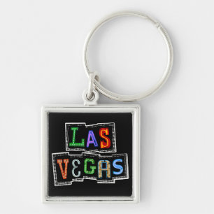 Retro Las Vegas Neon Fyrkantig Silverfärgad Nyckelring