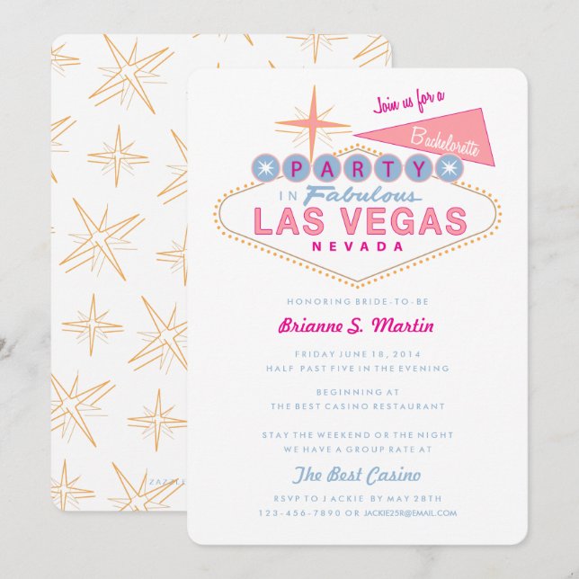 Retro Las Vegas Sign Bachelorette Party Inbjudningar (Fram/baksida)