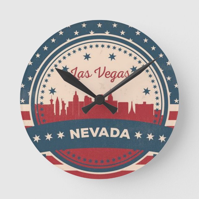 Retro Las Vegas Skyline Rund Klocka (Framsida)