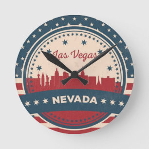 Retro Las Vegas Skyline Rund Klocka