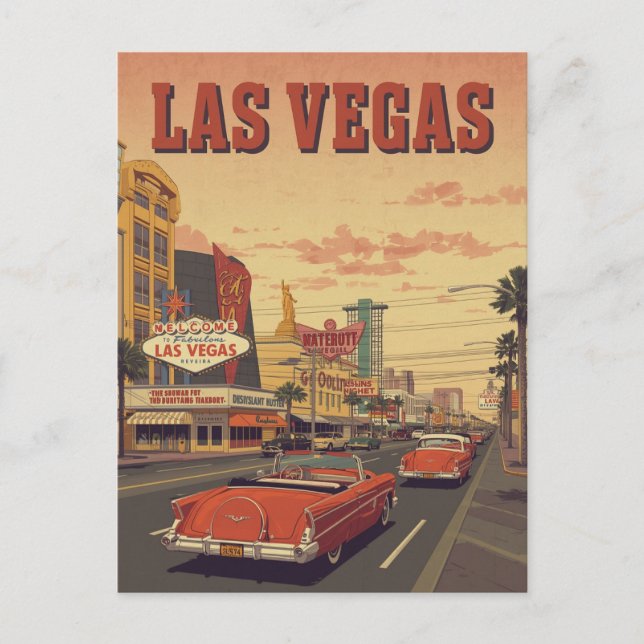 Retro Las Vegas Strip Drive Vykort (Framsida)