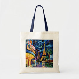 Retro Las Vegas Van Gogh Style Casino Natt Stad Tygkasse