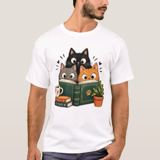 Retro Läsande Katter, Bokälskare Cottagecore Vinta T Shirt