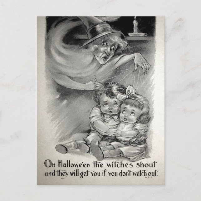 Retro läskig häxpostkort vykort (Framsida)