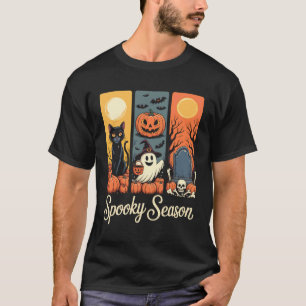 Retro läskig säsong svart katt spöke pumpa Hallow T Shirt