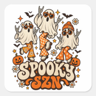 Retro läskiga SZN-spöken | Groovy 70-tals Hallowee Fyrkantigt Klistermärke