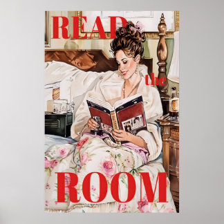 Retro Läsningsvrå Konsttryck Vintage Kvinna i Säng Poster