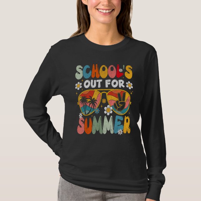 Retro Last Day of School's Out For Summer Teacher  T Shirt (Framsida)
