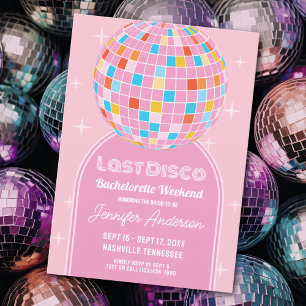 Retro Last Disco Rosa Arch Bachelorette Helg Inbjudningar