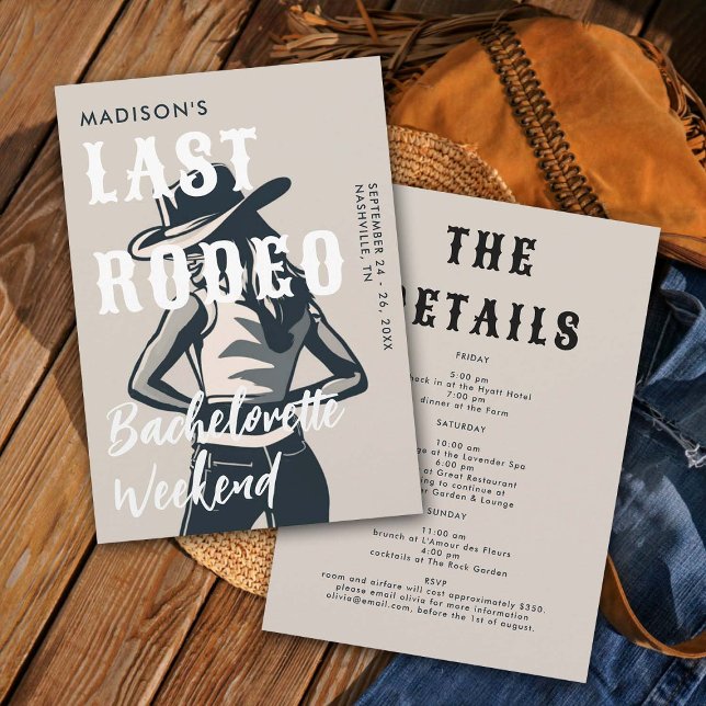Retro Last Rodeo Bläck Sketch Itinerary Bacheloret Inbjudningar (last rodeo bachelorette weekend invitation itinerary retro vintage elegant glam black and white art)