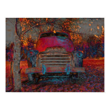 Retro Lastbil Vintage Red Orange Rustic Fall