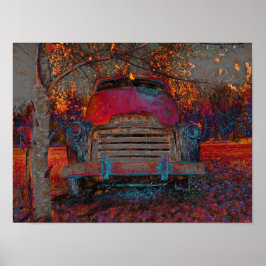 Retro Lastbil Vintage Red Orange Rustic Fall Poster
