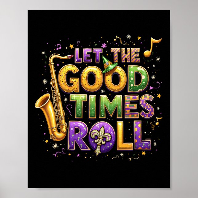 Retro Låt Bra Times Roll Mardi Gras Party Lov Poster (Framsidan)