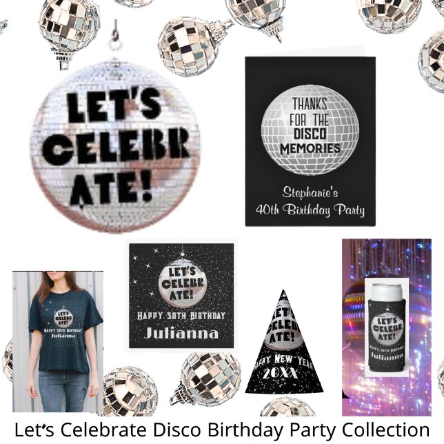 Retro Låt oss Celebrate Birthday Disco Boll Black Pappersservett (Skapare uppladdad)