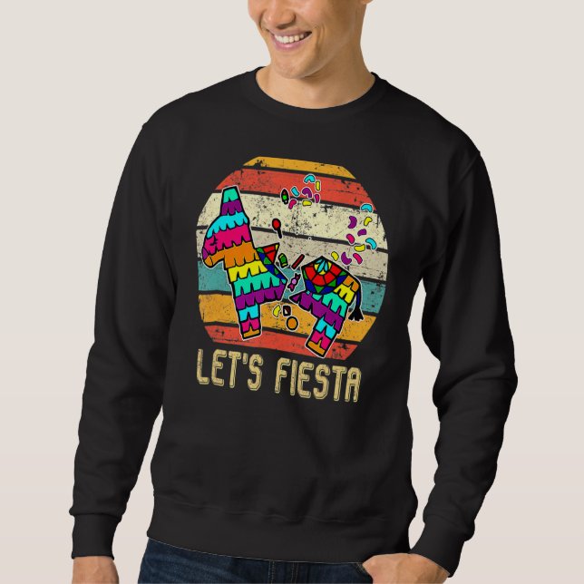 Retro Låt oss Fiesta Pinata Lycklig Cinco De Mayo  Lång Ärmad Tröja (Framsida)