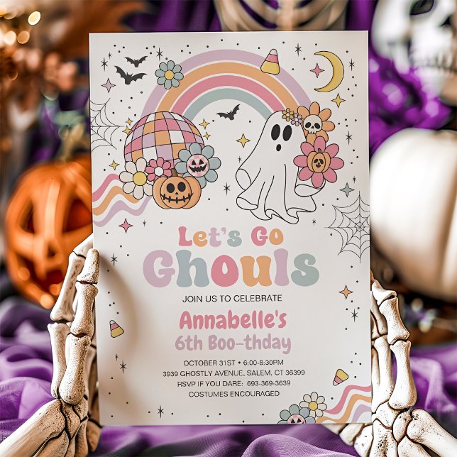 Retro Låt oss Go Ghouls Halloween Birthday Inbjudningar (Retro Halloween Invitation)