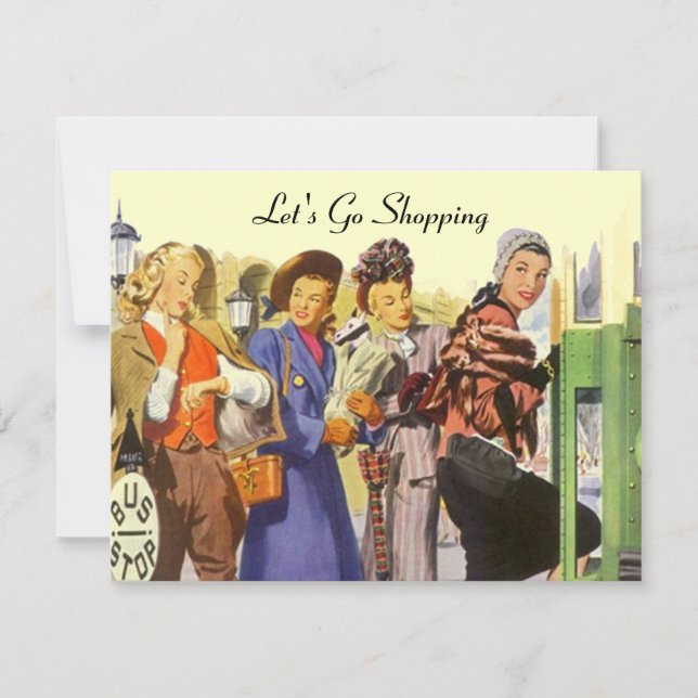 Retro LÅT OSS GO SHOPPING-inbjudan City Buss stopp Inbjudningar (Framsida)