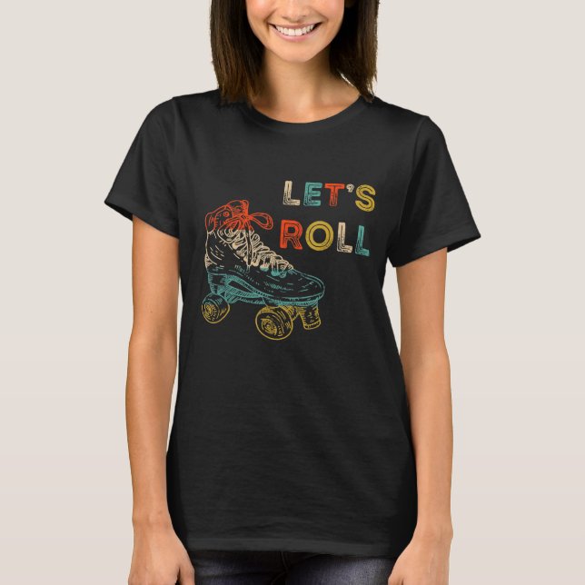 Retro Låt oss Roll Roller Skating Skater Skate Vin T Shirt (Framsida)