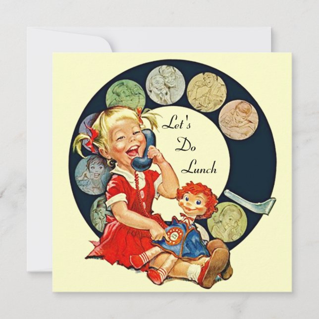 Retro LÅT US äter lunch inbjudanlång tidvänner Inbjudningar (Framsida)