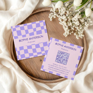 Retro Lavendel Modern Vågig Rutig Fyrkantigt Visitkort