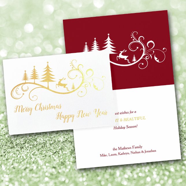 Retro Leaping Hjort på Röd jul Folierat Kort (Skapare uppladdad)