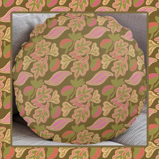 Retro leaves in bohem patterndesign rund kudde