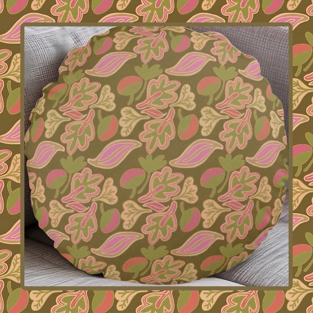 Retro leaves in bohem patterndesign rund kudde (Skapare uppladdad)