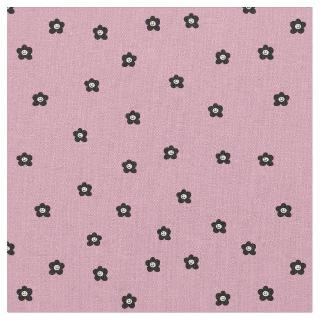Retro Leende Blommönster i svart och rosa Tyg (Närbild)